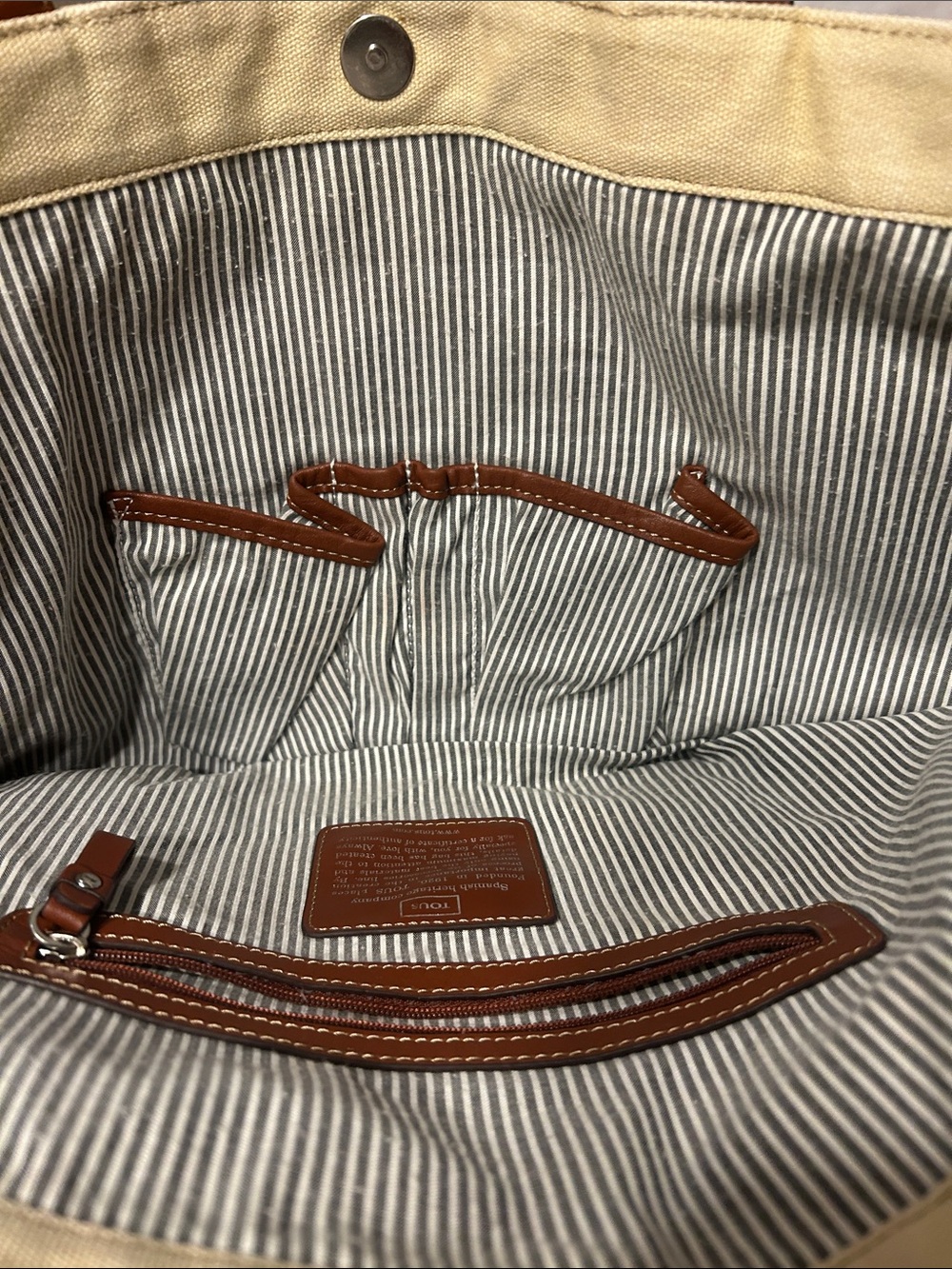 TOUS Cream Canvas Tote with Brown Leather Bear Appliqué - Picture 8 of 14